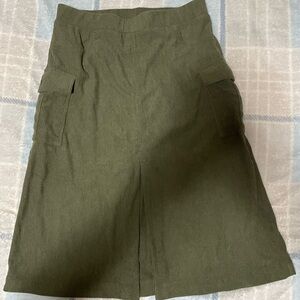 HALARA Olive Ribbed Cargo Pencil Skirt